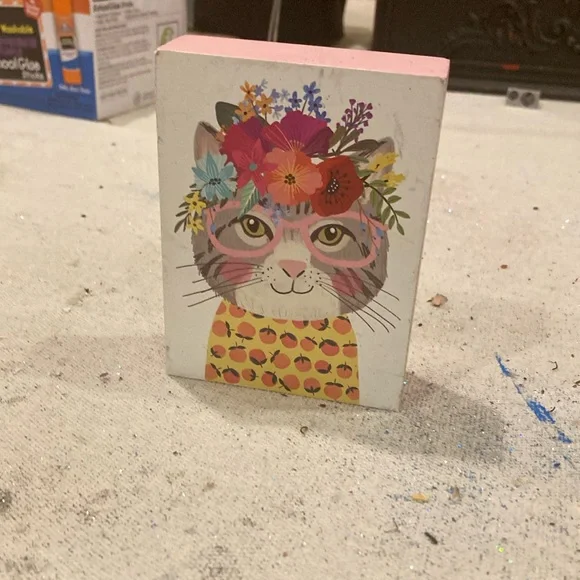 Floral Cat Art Block - Picture 1 of 1